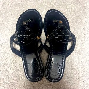 Tory Burch Black Patent Leather Miller Sandals